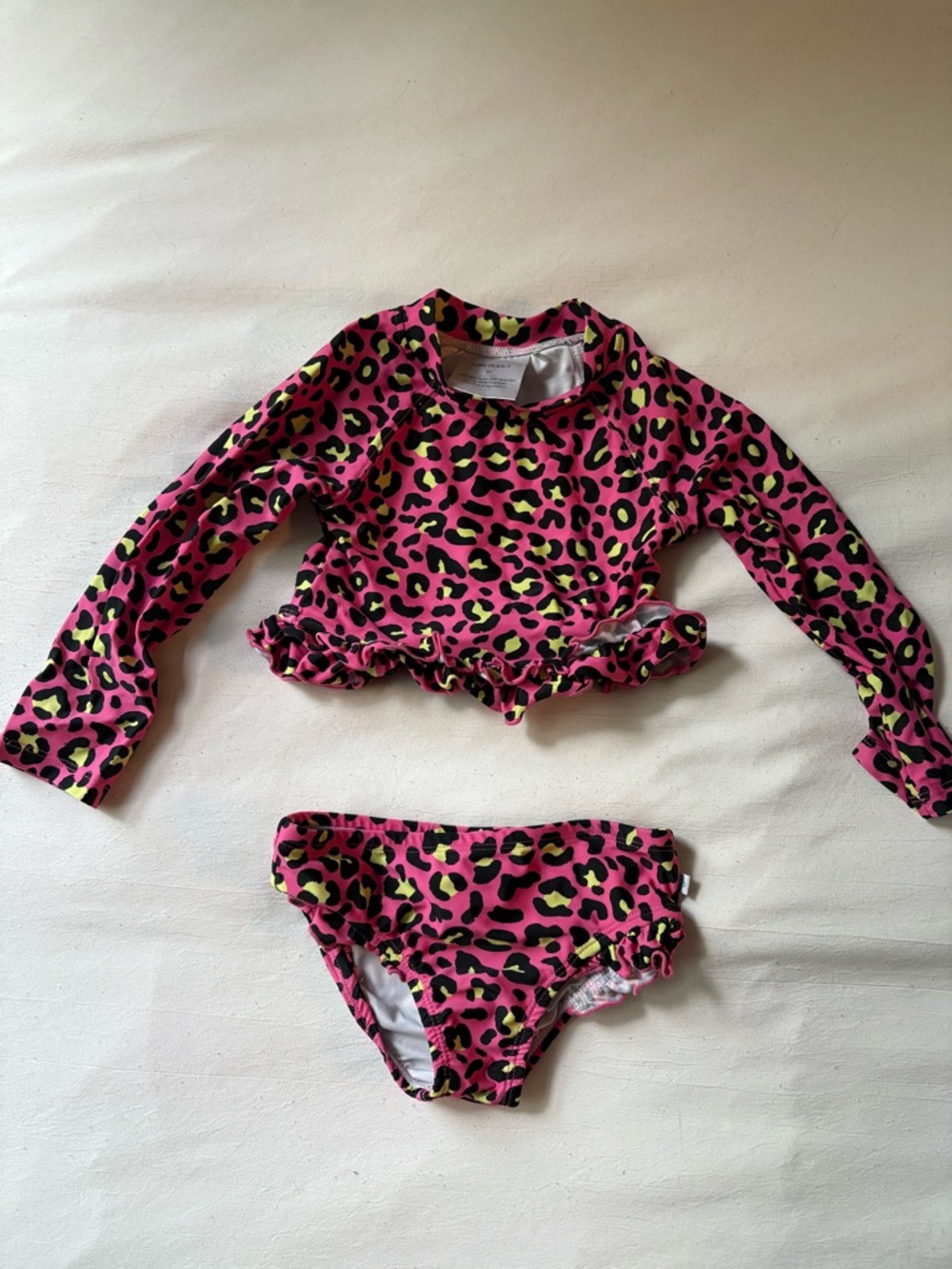 Posh Peanut Pink & Neon Yellow Leopard Long Sleeve Rashguard Set